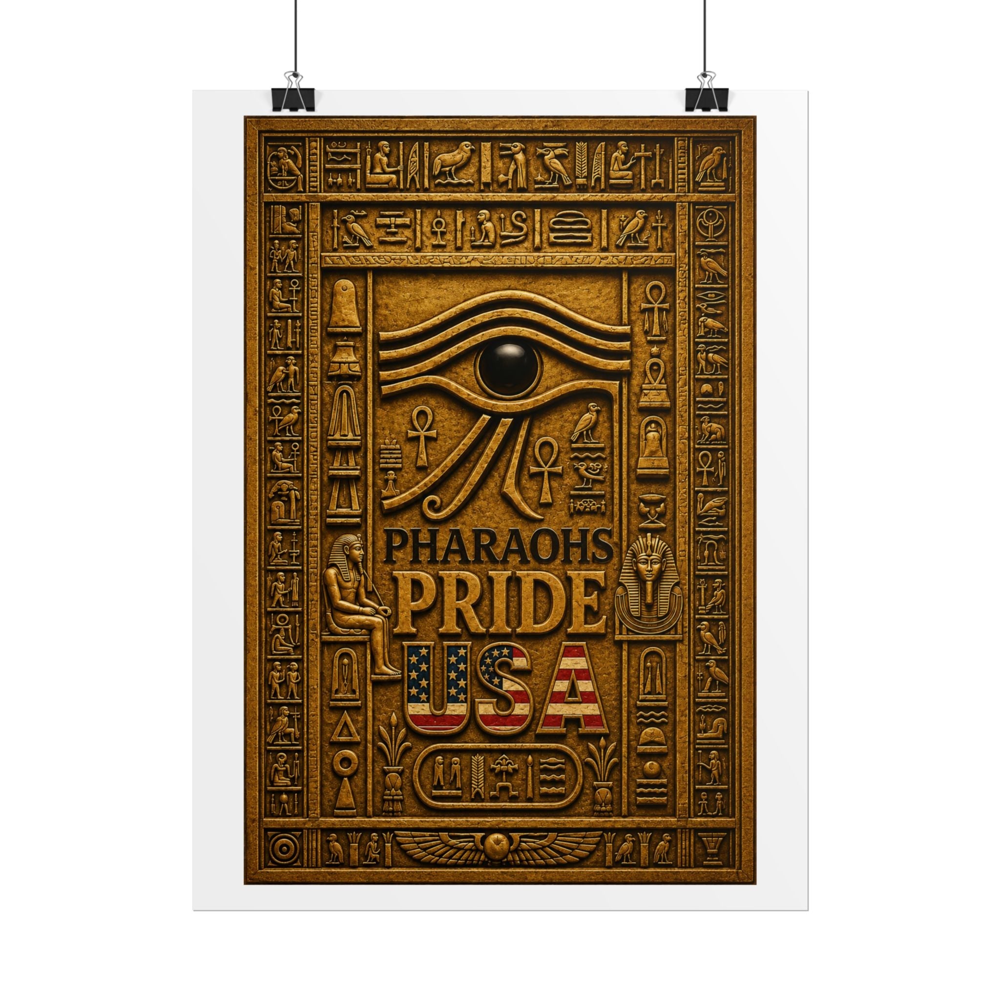 Eye of Horus Pride rolled poster with Egyptian-inspired vintage design and bold PRIDE motifs by Pharaohs Pride USA