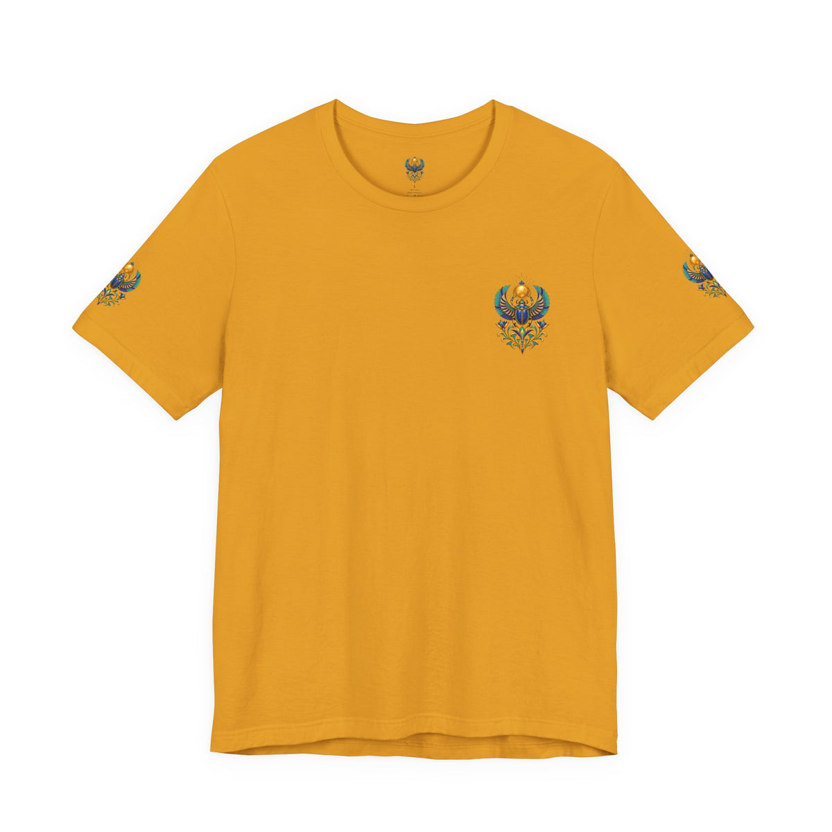 Scarabs & Sun Egyptian Scarab T-Shirt — Golden Sunback Graphic Tee Printify
