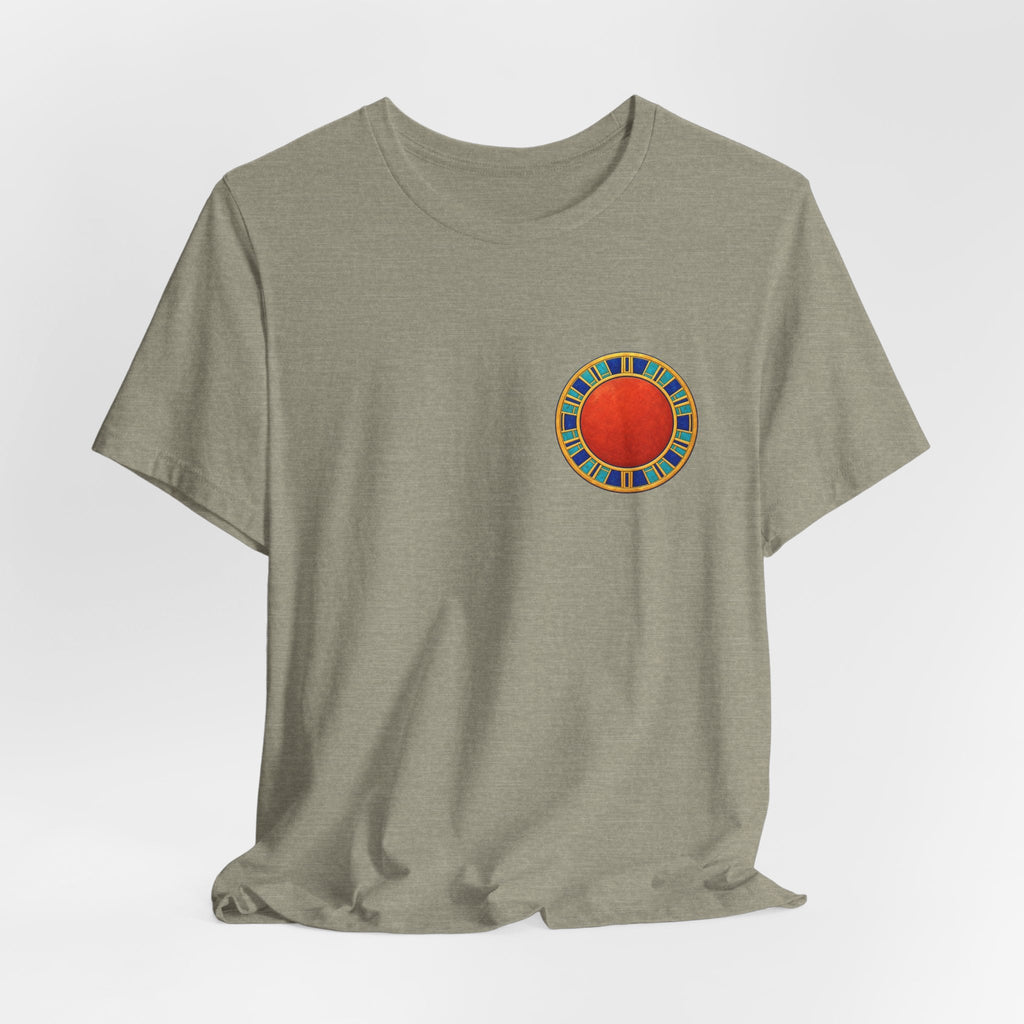 Unisex T-shirt with red Egyptian sun disk chest graphic