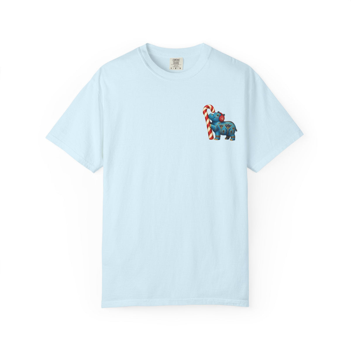 Blue Egyptian Hippo Christmas T-Shirt — Candy Cane Holiday Printify