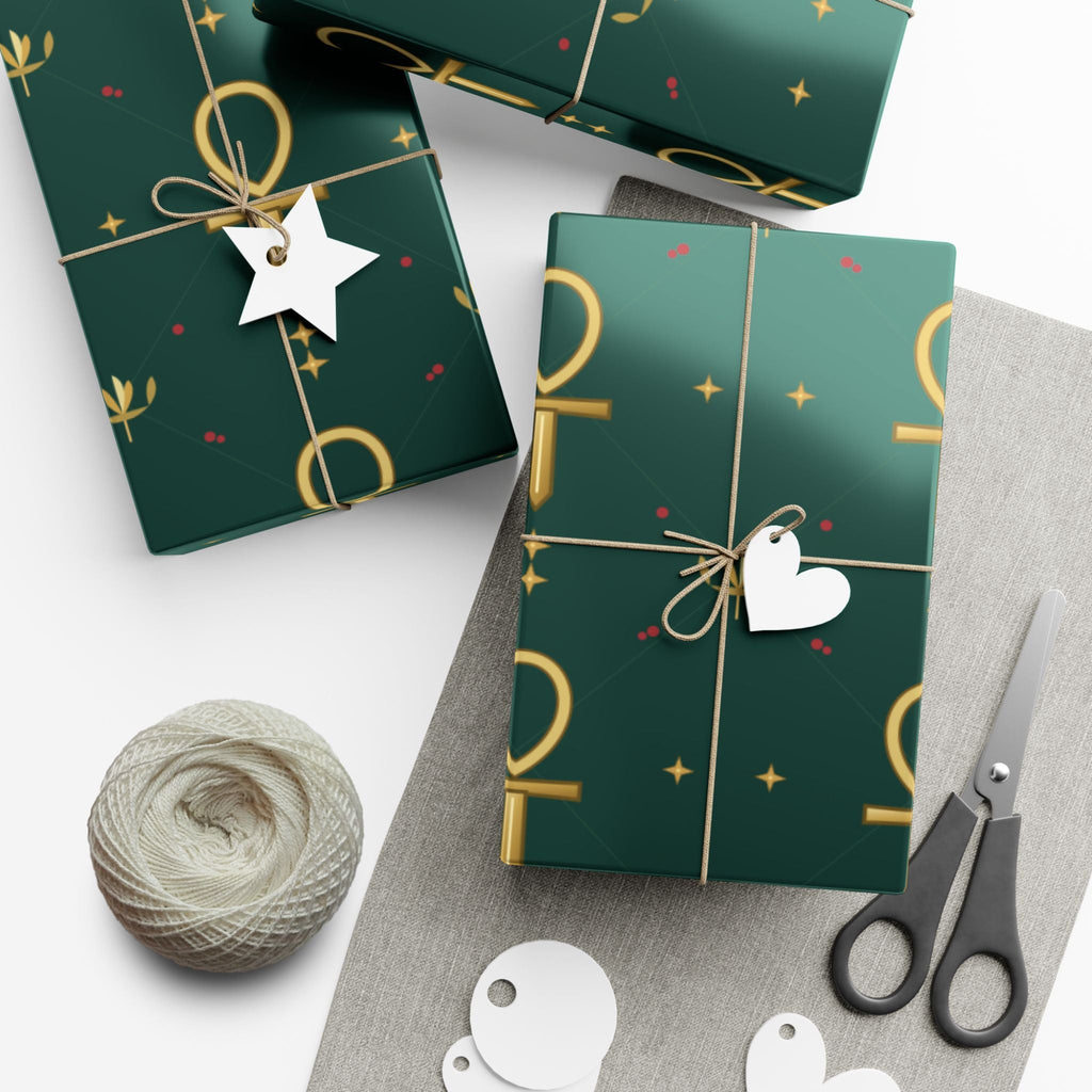 Golden Ankh Christmas Wrapping Paper | Egyptian Heritage Gift Wrap Printify
