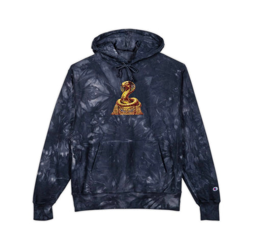 Champion tie-dye pullover hoodie with an embroidered sleeve logo