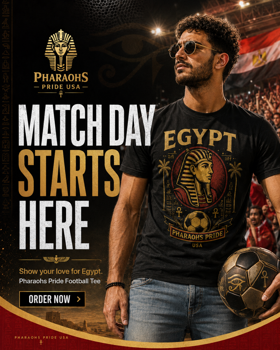 Match day promotional artwork for the Pharaohs Pride Football Tee