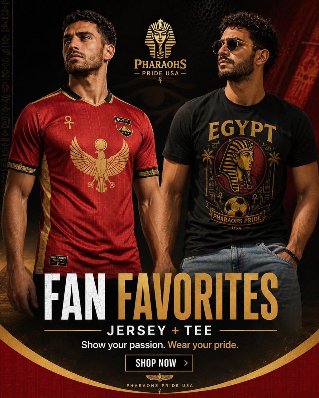 Pharaohs Pride USA fan favorites jersey and tee promotional artwork